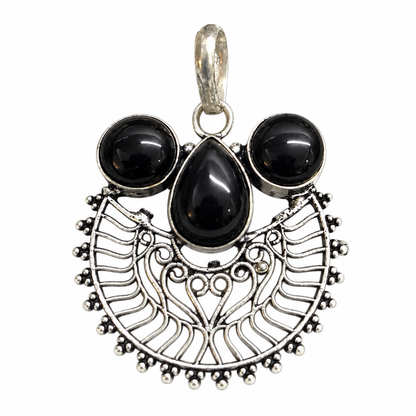 Black Onyx Silver Pendant for Women Ethnic Jewelry PEN654-SLV-NBO03
