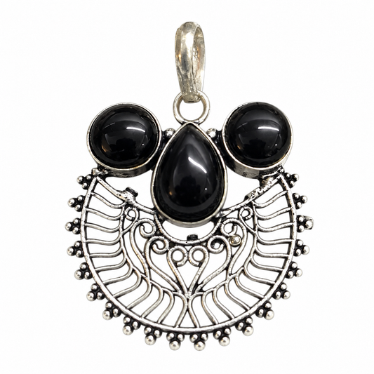 Black Onyx Silver Pendant for Women Ethnic Jewelry PEN654-SLV-NBO03