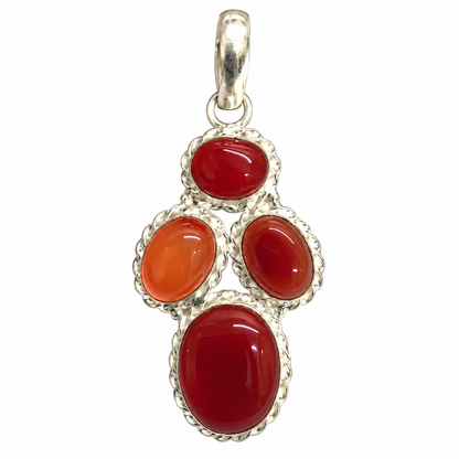 Red Onyx Multi Stone Silver Tone Boho Pendant PEN659-SLV-NRO04