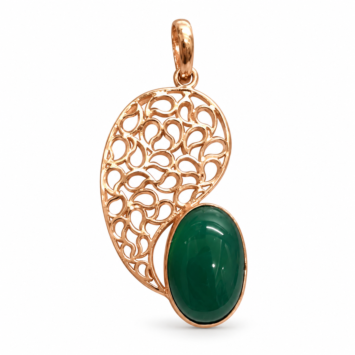 Green Onyx Pendant, Rose Gold Tone Filigree Boho Jewelry PEN661-RGLD-NGO01