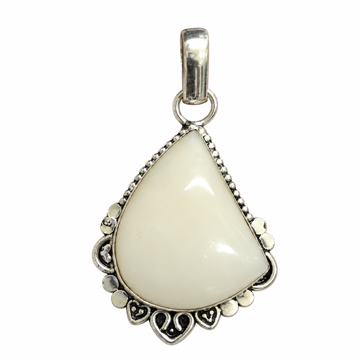 Boho Silver-Tone White Opalite Gemstone Pendant PEN662-SLV-NOPL01
