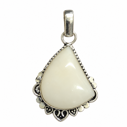 Boho Silver-Tone White Opalite Gemstone Pendant PEN662-SLV-NOPL01