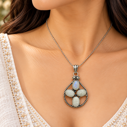 Moonstone Silver Pendant for Women Elegant Gemstone Jewelry PEN663-SLV-NMS04