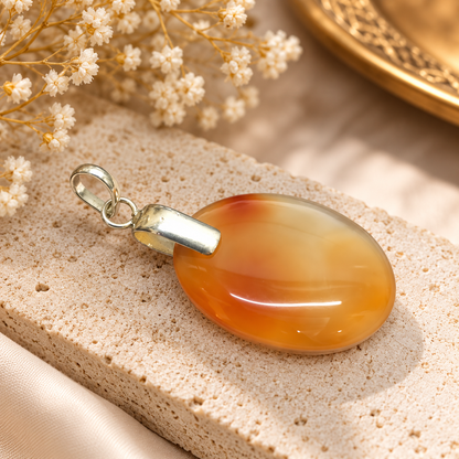 Orange Agate Silver Pendant Elegant Natural Gemstone PEN664-SLV-NAG01