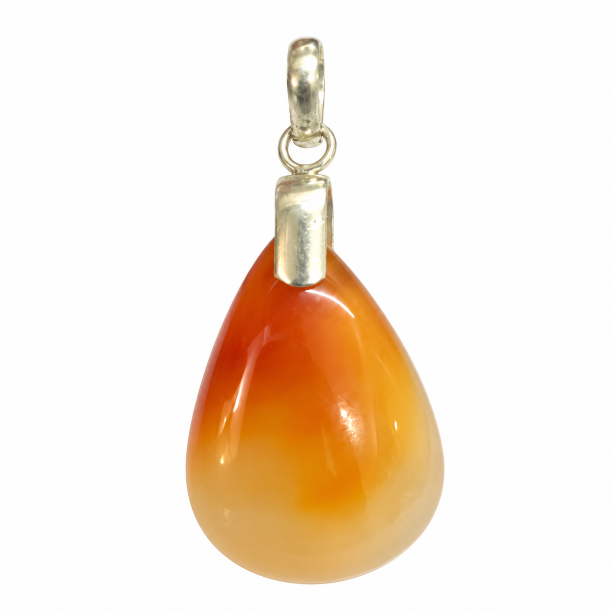Orange Agate Teardrop Pendant in Elegant Silver Tone PEN665-SLV-NAG01
