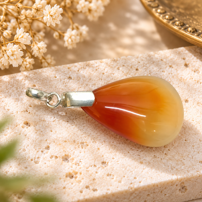 Orange Agate Teardrop Pendant in Elegant Silver Tone PEN665-SLV-NAG01