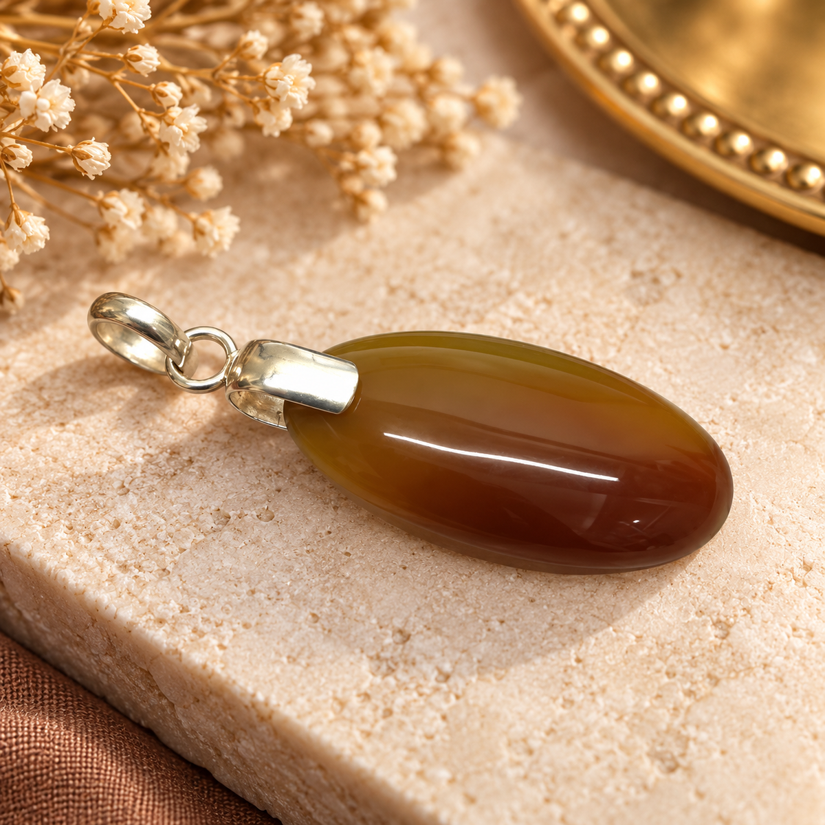 Brown Agate Pendant in Silver Tone for Women Gemstone PEN668-SLV-NAG01