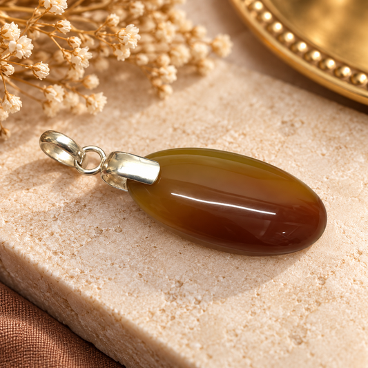 Brown Agate Pendant in Silver Tone for Women Gemstone PEN668-SLV-NAG01