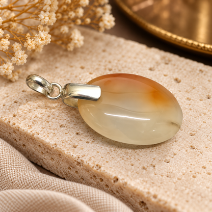 Yellow Agate Oval Pendant in Silver Tone for Women PEN670-SLV-NAG01