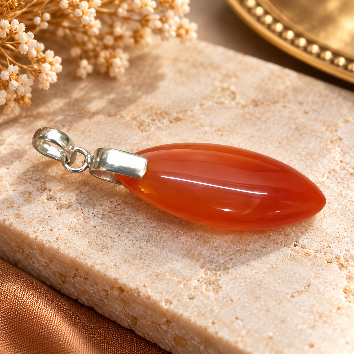 Red Agate Marquise Pendant in Silver Tone for Women PEN671-SLV-NAG01