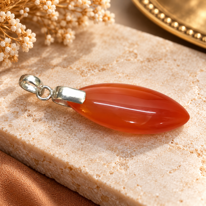 Red Agate Marquise Pendant in Silver Tone for Women PEN671-SLV-NAG01
