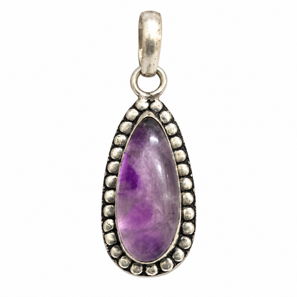 Purple Amethyst Pendant with Beaded Silver Border for Women PEN673-SLV-NAMT01