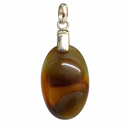 Brown White Agate Oval Pendant in Silver Tone for Women PEN674-SLV-NBWAG01