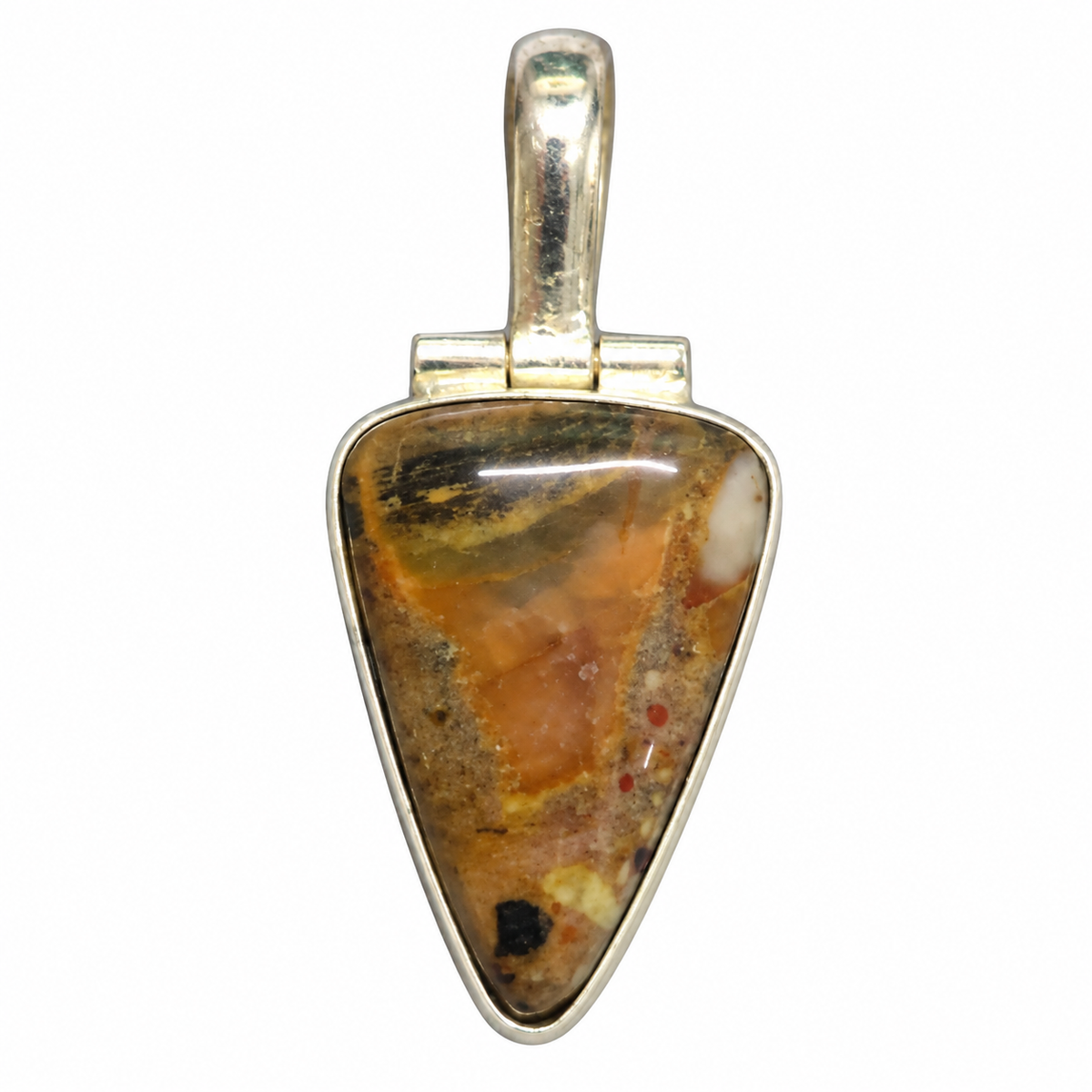 Boho Silver Tone Jasper Gemstone Triangle Pendant PEN676-SLV-NJR01