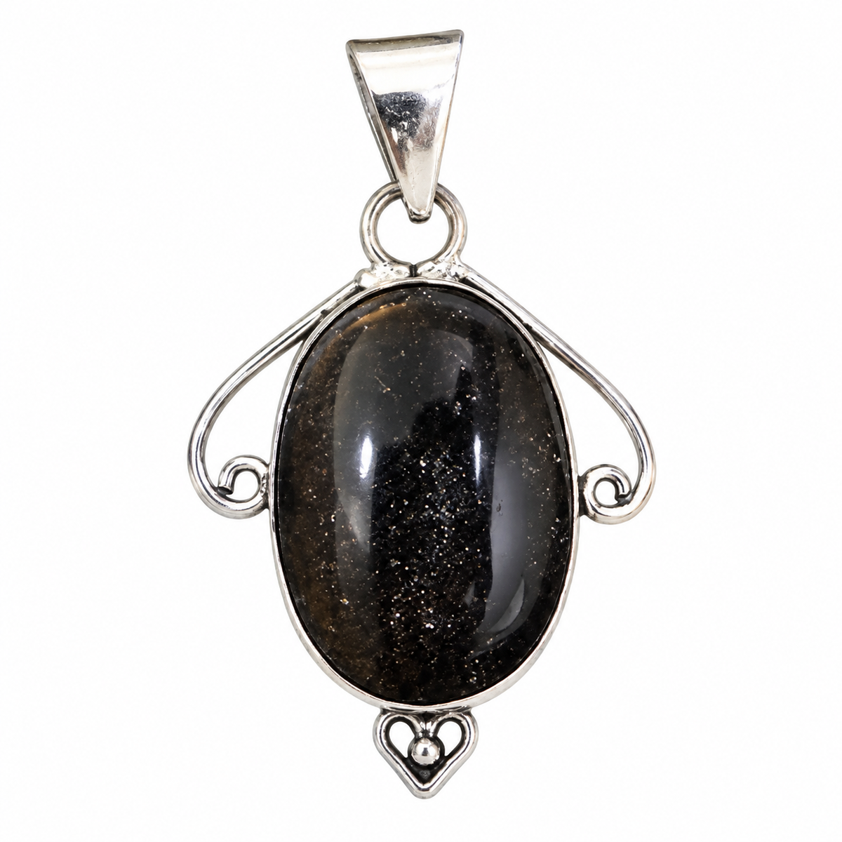 Boho Silver Tone Oval Black Jasper Gold Stone Pendant PEN677-SLV-NJR01