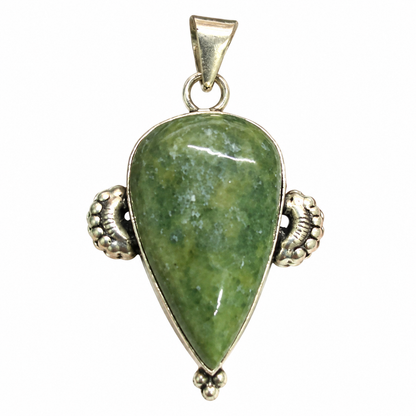 Boho Silver Tone Teardrop Green Jasper Pendant PEN678-SLV-NJR01