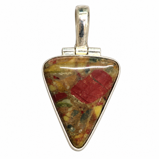 Boho Silver Tone Triangle Red Jasper Pendant PEN679-SLV-NJR01