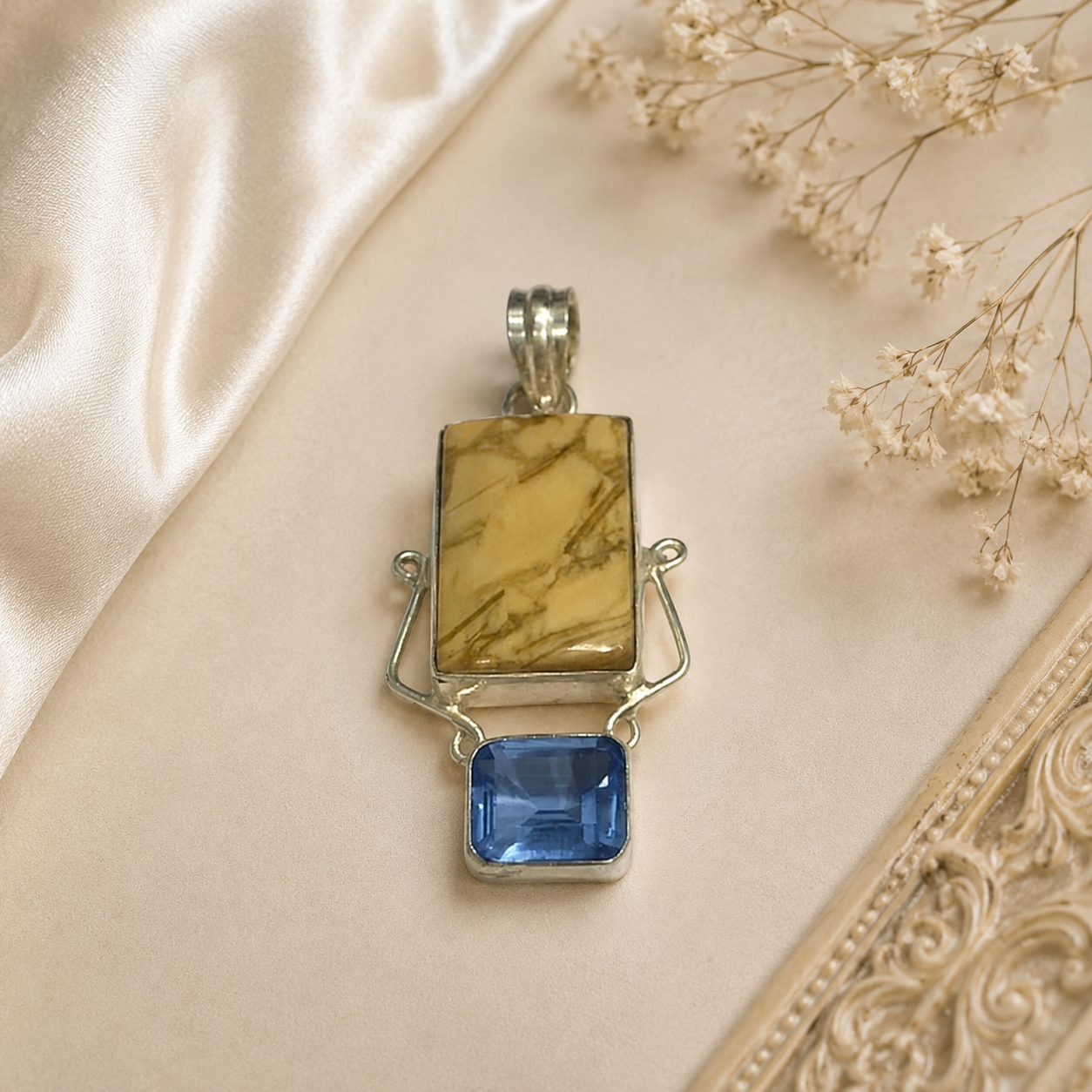 Mookaite Gemstone Silver Pendant Boho Statement Jewelry Gift for Her PEN68-SLV-LBT-NMKT02