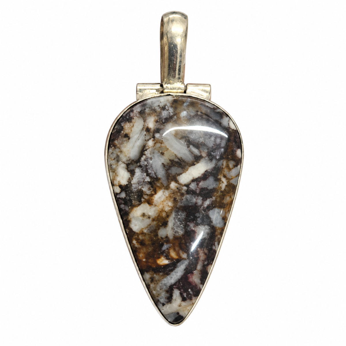 Boho Silver Tone Teardrop Jasper Gemstone Pendant PEN680-SLV-NJR01