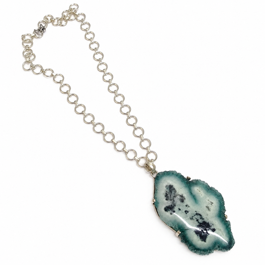 Green Agate Pendant Necklace, Silver Link Chain Jewelry PEN681-SLV-NSAG01