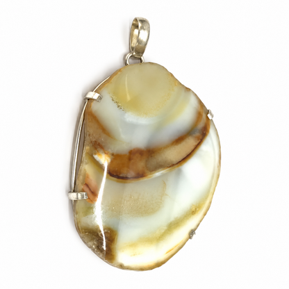 Yellow Agate Pendant, Natural Stone Silver Tone Jewelry PEN682-SLV-NSAG01