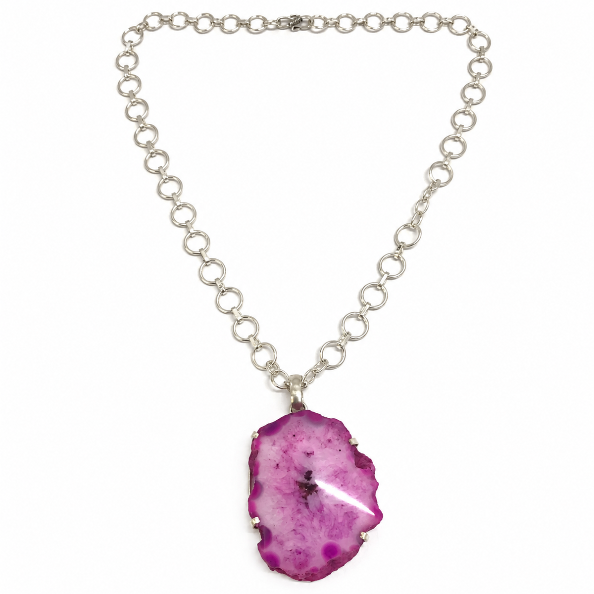 Pink Agate Pendant Necklace, Silver Link Chain Jewelry PEN683-SLV-NSAG01