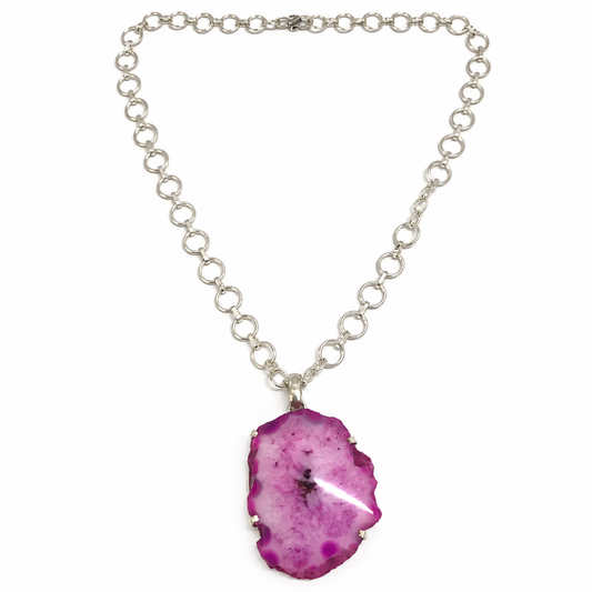Pink Agate Pendant Necklace, Silver Link Chain Jewelry PEN683-SLV-NSAG01