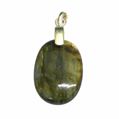 Green Labradorite Pendant, Oval Stone Silver Tone Jewelry PEN685-SLV-NLBD01