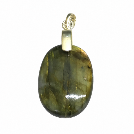 Green Labradorite Pendant, Oval Stone Silver Tone Jewelry PEN685-SLV-NLBD01