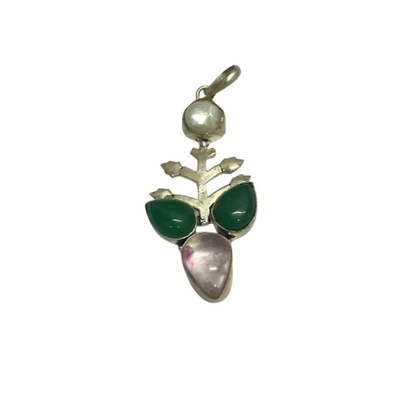 Green Onyx Amethyst Pendant, Silver Tone Gemstone Jewelry PEN688-SLV-NGO-NMUL04
