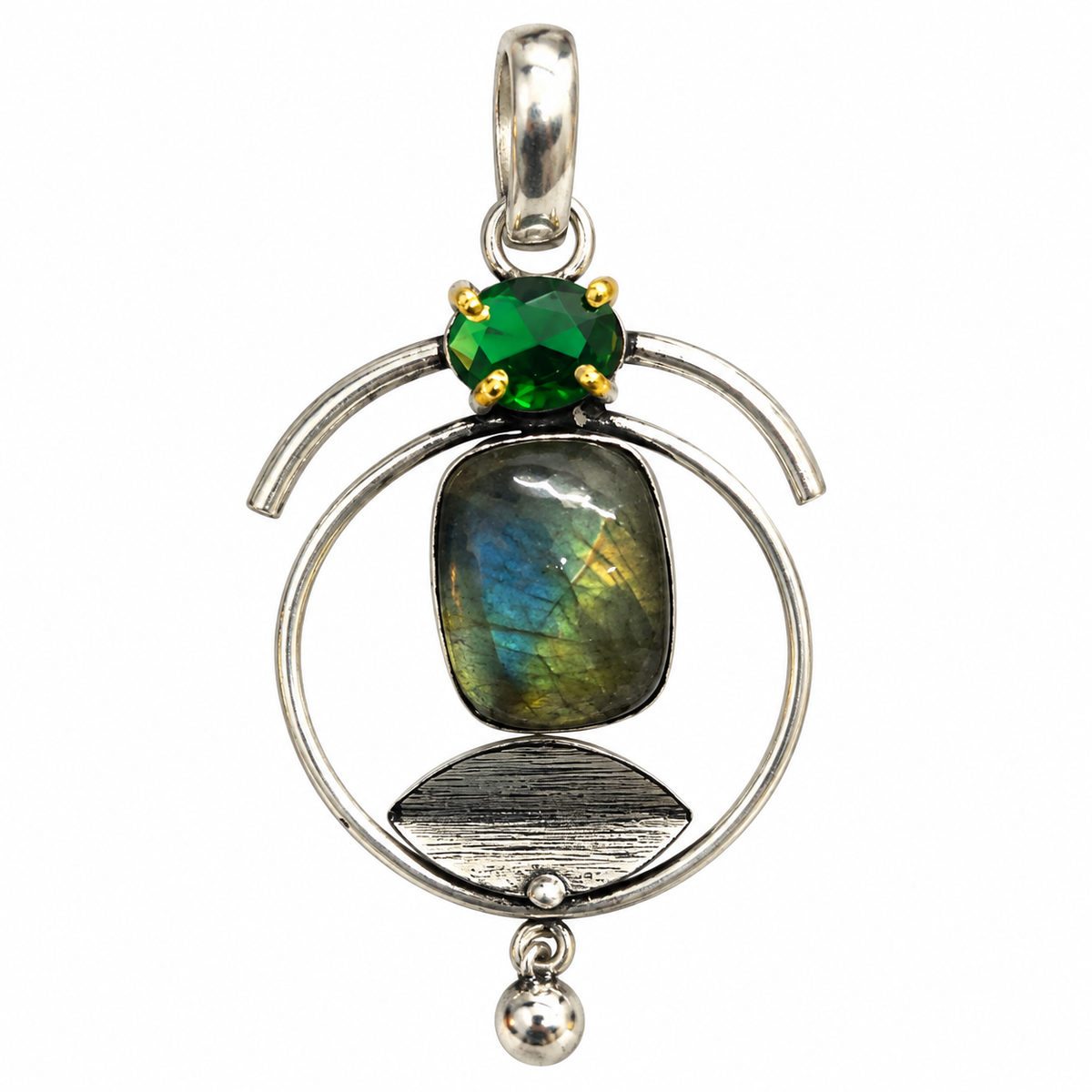 Labradorite Emerald Green Pendant, Artistic Silver Jewelry PEN691-SLV-LCD-NLBD02