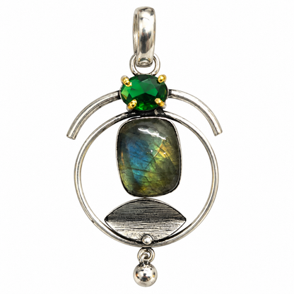 Labradorite Emerald Green Pendant, Artistic Silver Jewelry PEN691-SLV-LCD-NLBD02