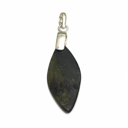 Dark Green Labradorite Pendant, Minimal Silver Tone Jewelry PEN696-SLV-NLBD01