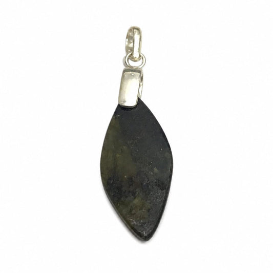 Dark Green Labradorite Pendant, Minimal Silver Tone Jewelry PEN696-SLV-NLBD01
