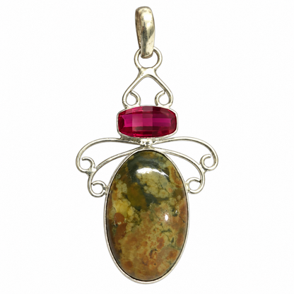 Green Jasper garnet Pendant, Ornate Silver Tone Gemstone Jewelry PEN697-SLV-LGR-NJR02
