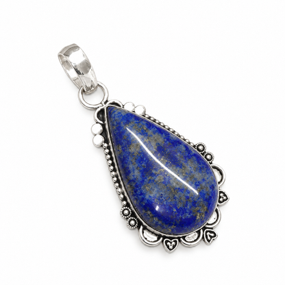 Blue Lapis Lazuli Pendant, Ornate Silver Tone Gemstone Jewelry PEN699-SLV-NLLZ01