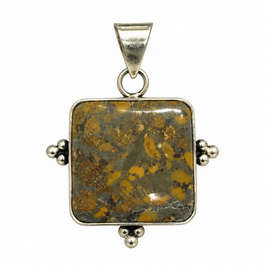 Yellow Jasper Pendant, Rustic Square Boho Gemstone Jewelry PEN703-SLV-NFJR01