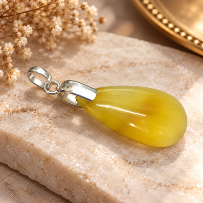 Yellow Honey Onyx Teardrop Pendant, Elegant Boho Jewelry PEN704-SLV-NYHO01