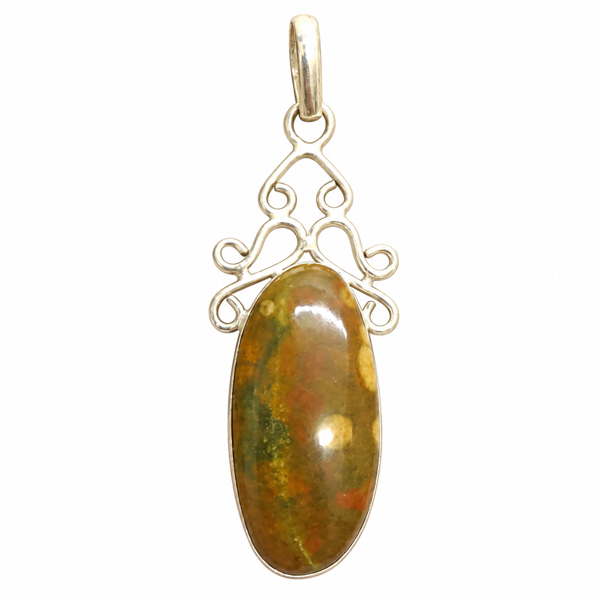 Bloodstone Pendant, Green Jasper Vintage Boho Gemstone Jewelry PEN705-SLV-NBST01