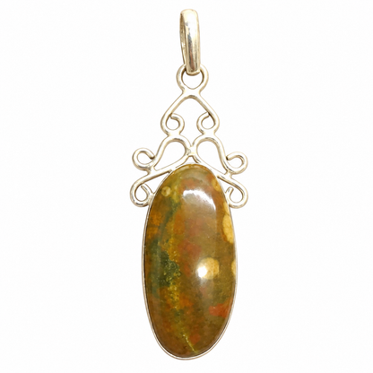 Bloodstone Pendant, Green Jasper Vintage Boho Gemstone Jewelry PEN705-SLV-NBST01