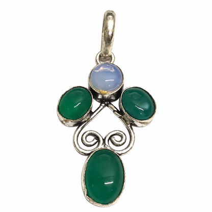 Green Onyx Opalite Pendant, Vintage Silver Tone Boho Jewelry PEN707-SLV-LOPL-NGO04