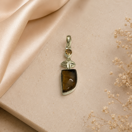 Tiger Eye Pendant Silver Tone Gemstone Jewelry Nature Inspired Gift PEN71-SLV-NTE-LQUA02