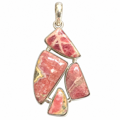 Pink Rhodochrosite Pendant, Multistone Vintage Boho Jewelry PEN710-SLV-NRHO04