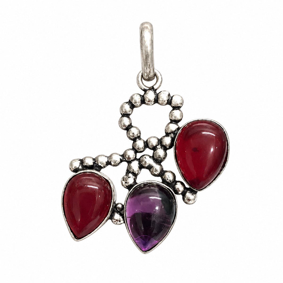 Garnet Amethyst Pendant, Vintage Boho Gemstone Jewelry PEN711-SLV-LQUA03