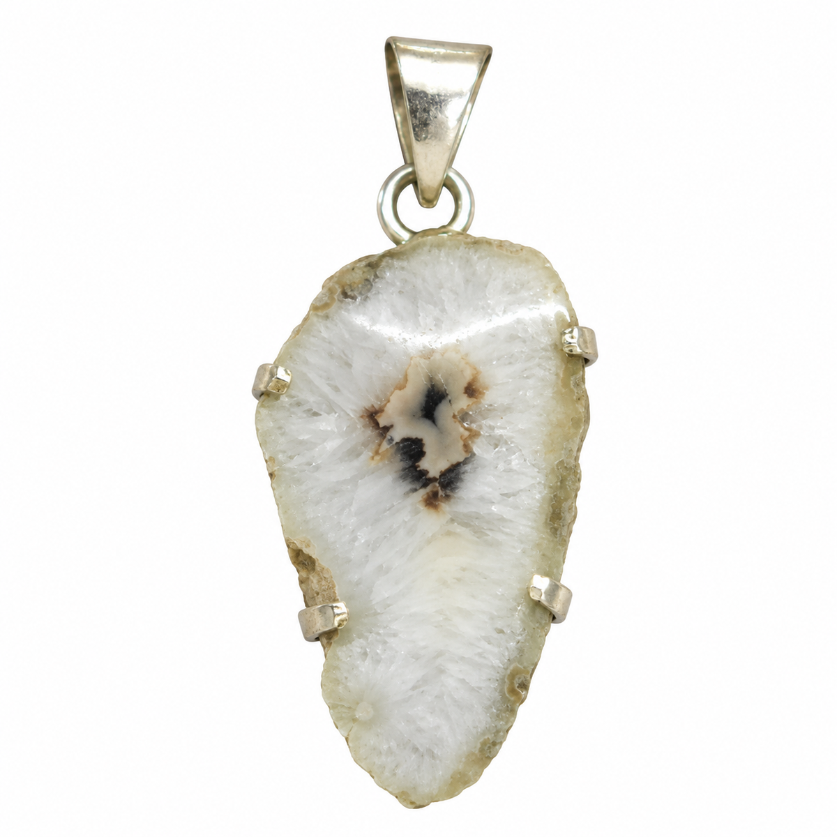 White Geode Agate Pendant, Natural Stone Boho Jewelry PEN712-SLV-NGDAG01