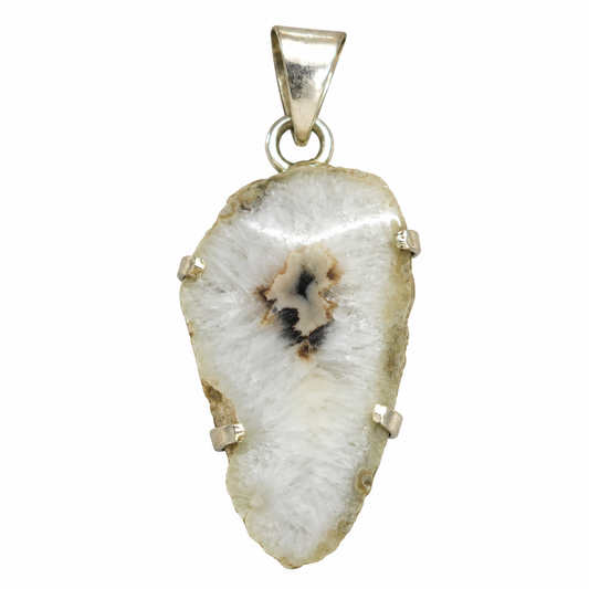 White Geode Agate Pendant, Natural Stone Boho Jewelry PEN712-SLV-NGDAG01