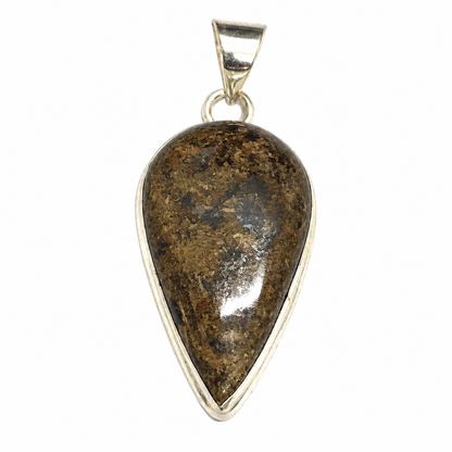 Bronzite Teardrop Pendant, Rustic Vintage Boho Gemstone PEN715-SLV-NBRZ01