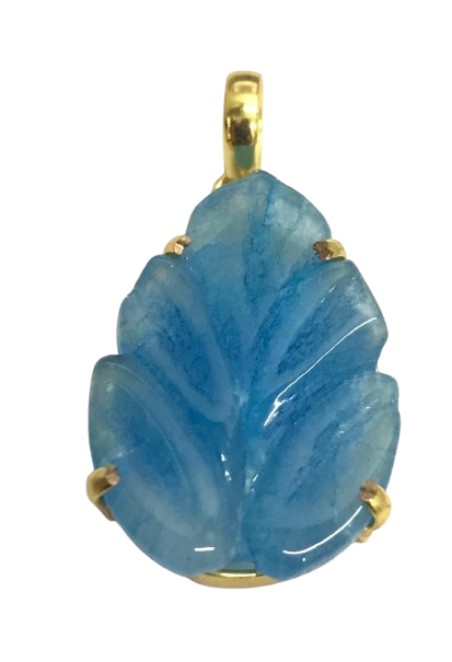 Blue Carved Quartz Pendant, Gold Tone Leaf Boho Jewelry PEN716-GLD-LCRQ01