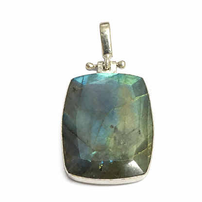 Labradorite Pendant, Blue Flash Rectangle Vintage Boho Jewelry PEN722-SLV-NLBD01