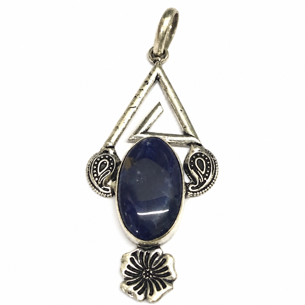 Blue Sodalite Pendant, Antique Silver Tone Boho Jewelry PEN727-SLV-NSDL01